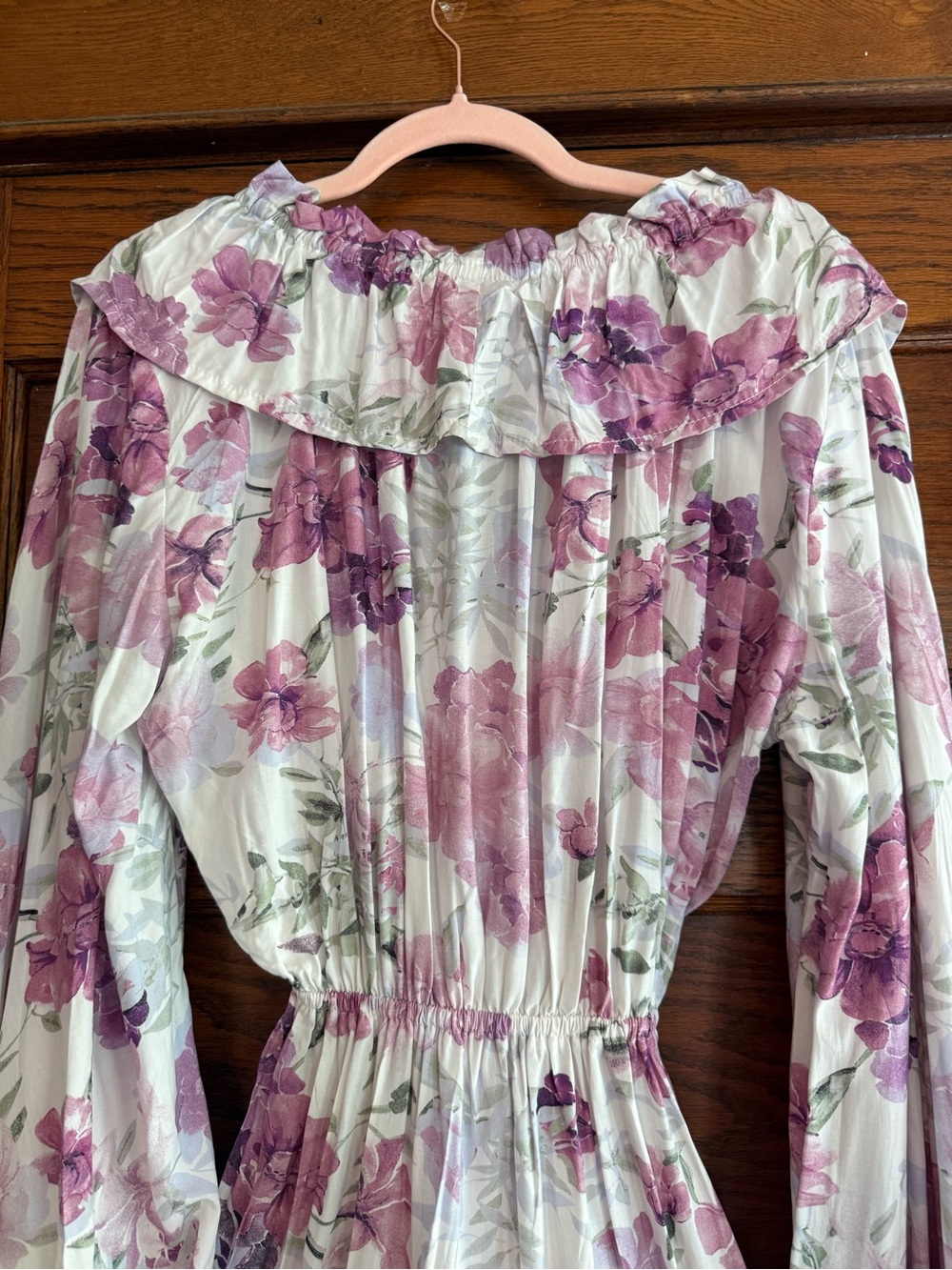 NWT BALI ELF Balloon Sleeve Ruffle V Neck Mini Dress Flowy Floral Alice US M - Picture 13 of 16